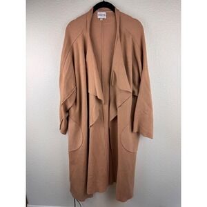SNDYS Duster Cardigan Sweater M Beige Oversized Pockets Open Front Lagenlook